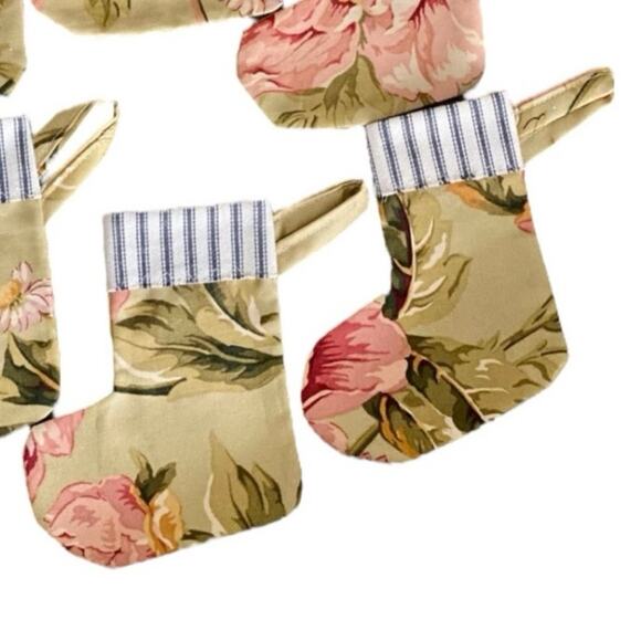 Christmas Holiday Floral Stocking Ornaments set of 6 - Picture 2 of 3